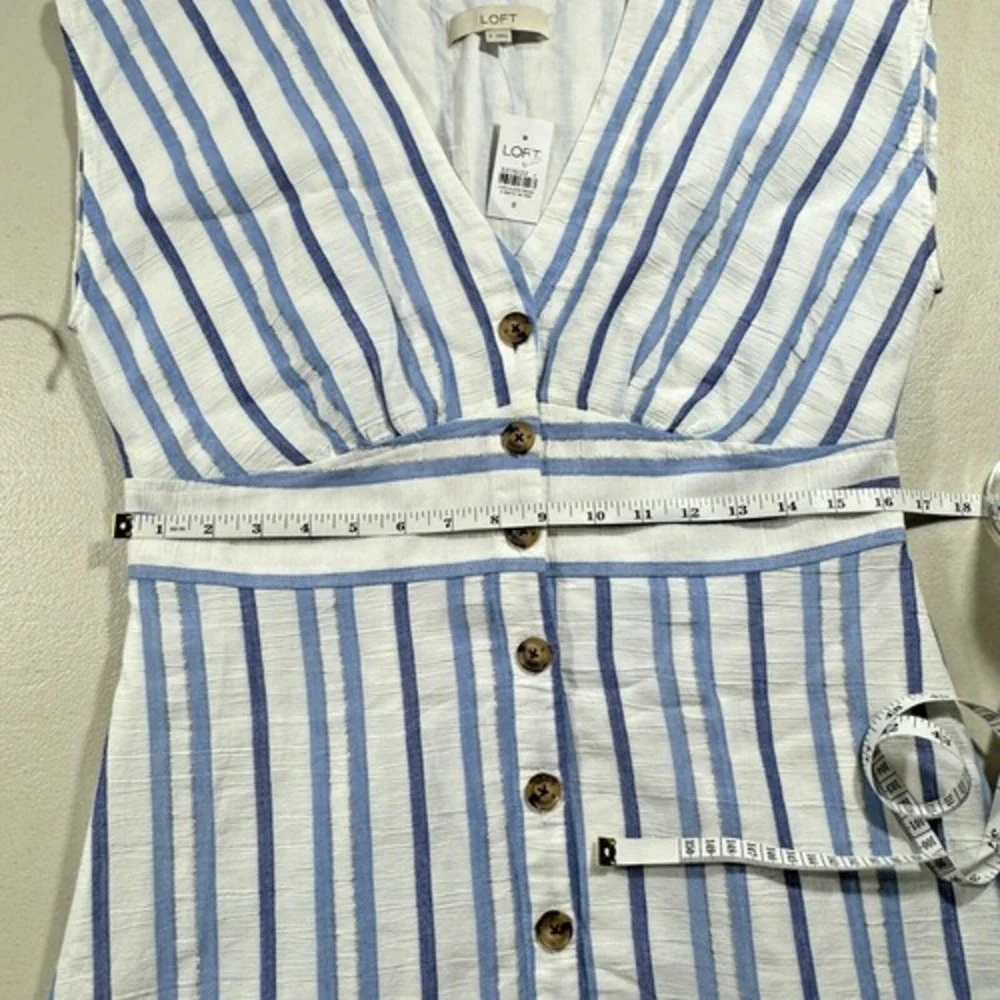 LOFT Blue and White Striped Button-Front Dress - Picture 6 of 6